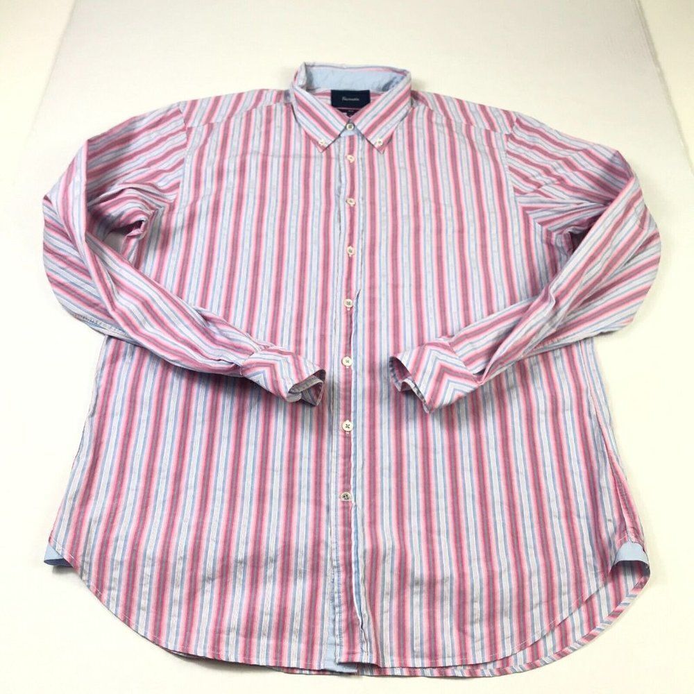 Faconnable Mens Cotton Button Down Shirt Striped Slim Fit Long Sleeve Size XL *